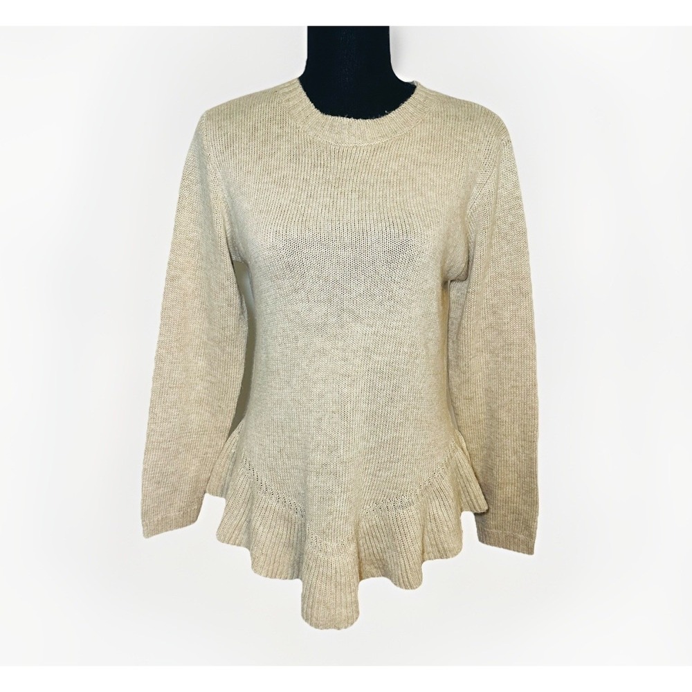 Cliché Women's Beige Tan Wool Blend Sweater Peplum Hem‎ Dainty MEDIUM PETITE